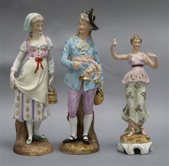 Two Sitzendorf figures and another tallest 28cm